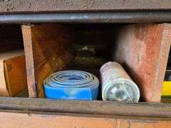 Oil Container Rack with 2 – 70 Gallon Poly Tanks, Used for Oil, and Cabinet with Misc Containers, Fi