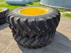 (2) 20.8R38 Duals on Yellow John Deere Dual Rims