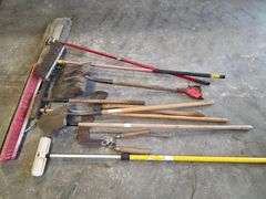 Assortment of Shovels, Brooms, and Other Misc Hand Tools