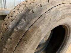 (2) Super Single Michelin 385/65R22.5 Tires, One Has a Patch, Buying All for One Money