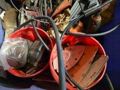 Large Tote with Misc Sanders, Jig Saw, Sand Paper and Misc