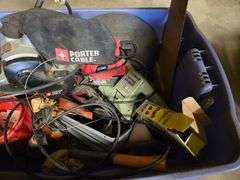 Large Tote with Misc Sanders, Jig Saw, Sand Paper and Misc