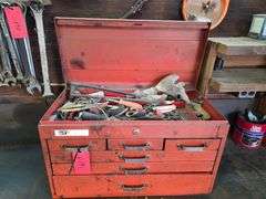 Toolbox and Cabinet with Misc Tools, Toolbox is 13” x 26” x 13” and Cabinet is 17” x 27” x 34”