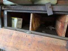 Oil Container Rack with 2 – 70 Gallon Poly Tanks, Used for Oil, and Cabinet with Misc Containers, Fi