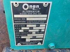 ONAN PTO Driven Alternator on 2 Wheel Cart, 120 and 240 Volt