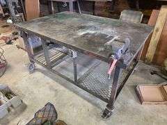 Metal Welding Table, 4’ x 6’ x 3’ High, Has 3.5” Vice Mounted on it and Electrical Plug Installed, H