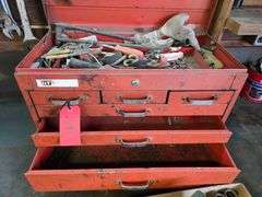 Toolbox and Cabinet with Misc Tools, Toolbox is 13” x 26” x 13” and Cabinet is 17” x 27” x 34”