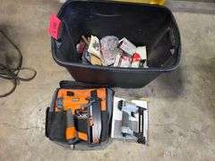 2 Air Nailers and Misc, 1 - Ridgid R250SFA Straight Finsih Nailer and (1) Husky 18 Gauge Brad Nailer