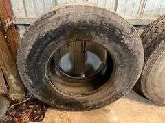 (2) Super Single Michelin 385/65R22.5 Tires, One Has a Patch, Buying All for One Money