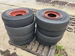 (8) Smooth 7.50-15 Tires on 9 Bolt Rims, 7-3/4” Centers, off of a road packer, Buying All for One Mo
