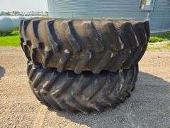 (2) 20.8R38 Duals on Yellow John Deere Dual Rims