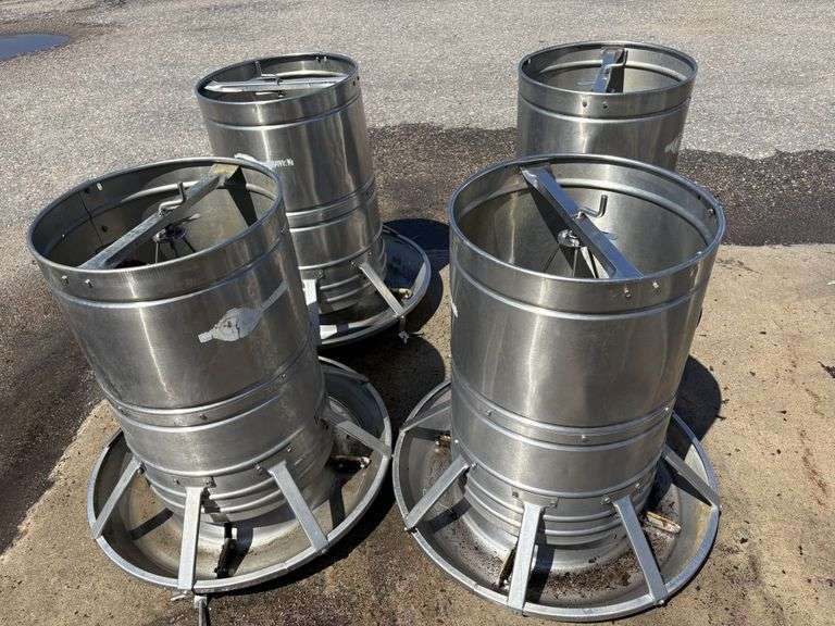 (4) PAX Round Stainless Steel Pig Feeders, 37” Tall