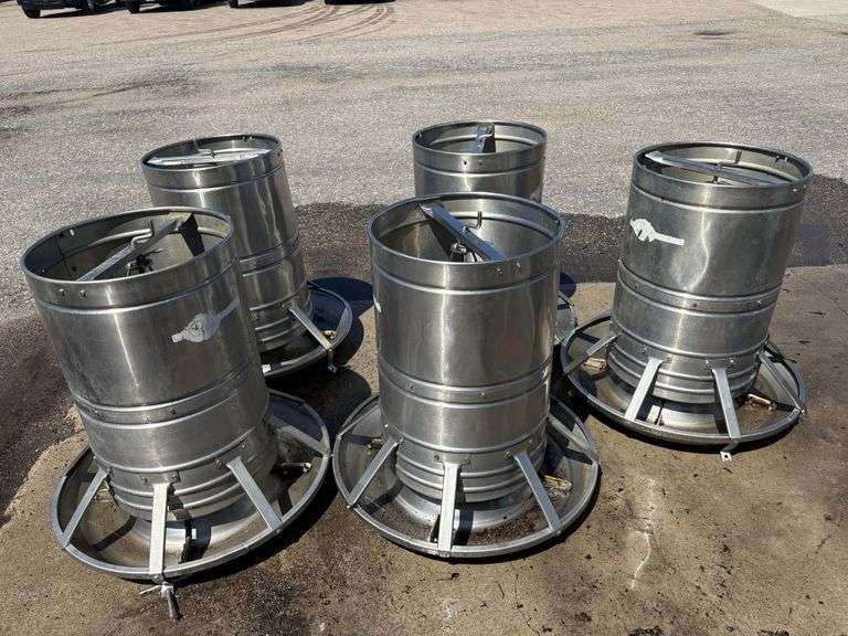 (5) PAX Round Stainless Steel Pig Feeders, 37” Tall