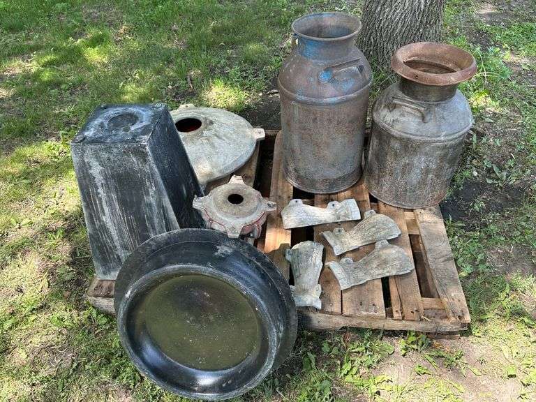 2 Cream Cans and Bird Bath Cement Molds, Buying All for One Money