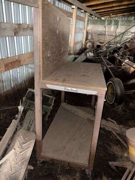 Steel Shop Cart, on Castor Wheels, Wood Top and Back,4’ Widex2’ deep, 5.5’ Tall