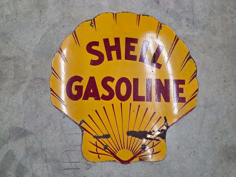 Shell Gasoline Double Sided Porcelain Sign, Approx 24” x 24”