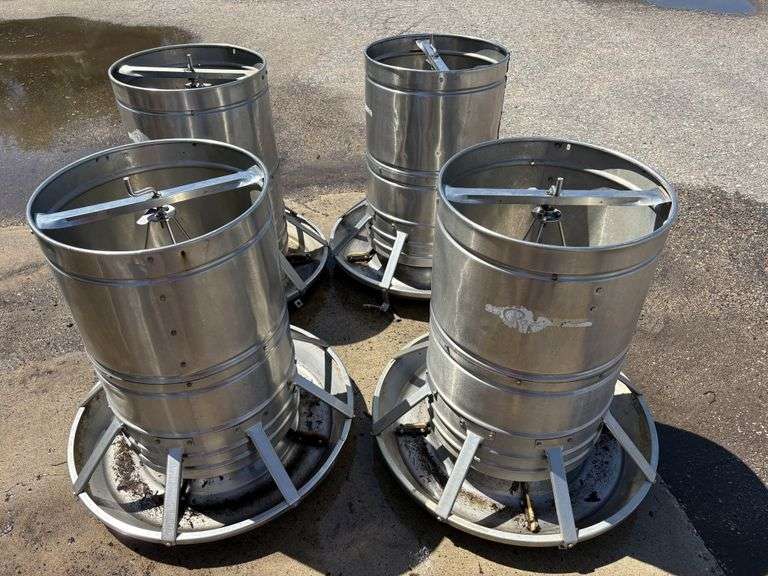 (4) PAX Round Stainless Steel Pig Feeders, 37” Tall