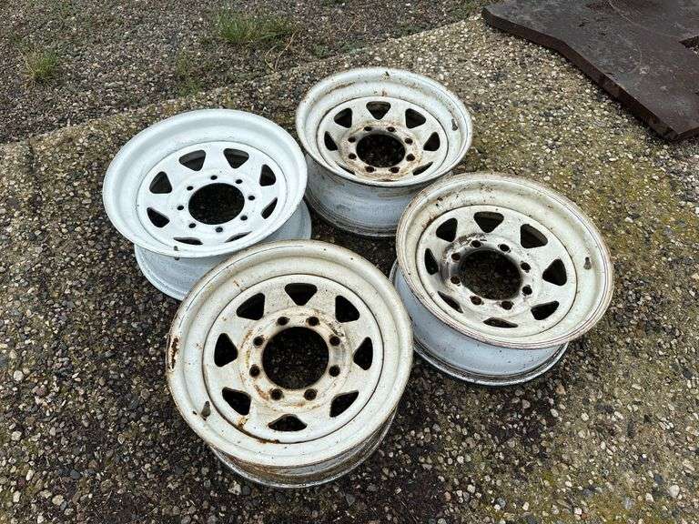 (4) 8 Bolt Spoked Trailer Rims, Buying All for One Money