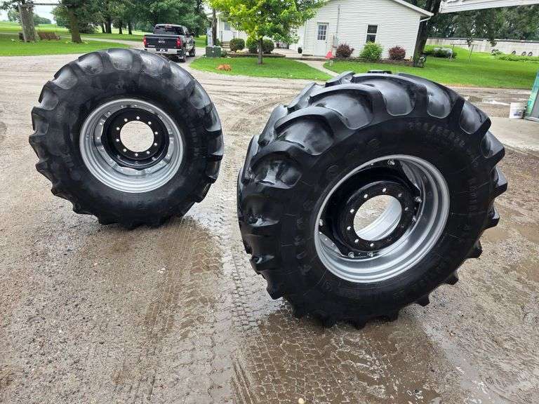 (2) 600/65R28 Firestone Radial All Traction Tires on 10 Bolt Rims, off ...