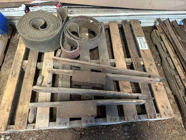 (2) Hand Potato Planters, Misc Belting, Buying All for One Money