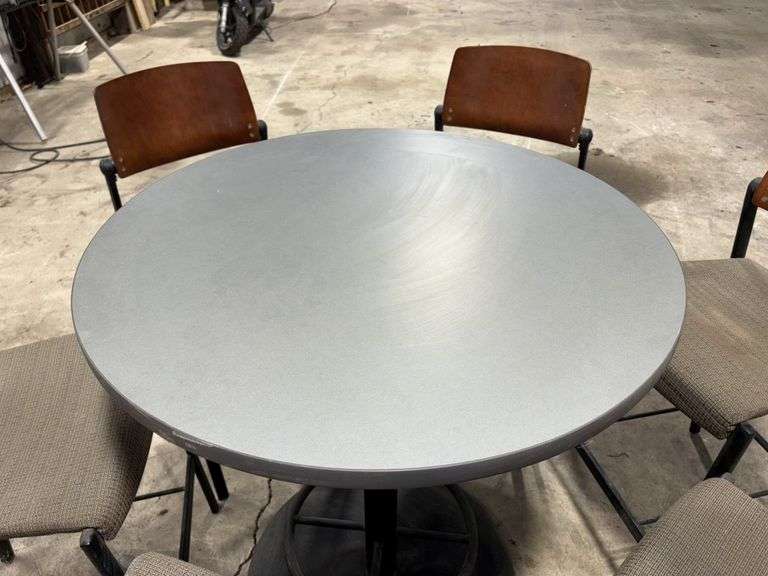Mancave High Top Table, 36” Dia, 42” Tall, Metal Base, with (6) Chairs