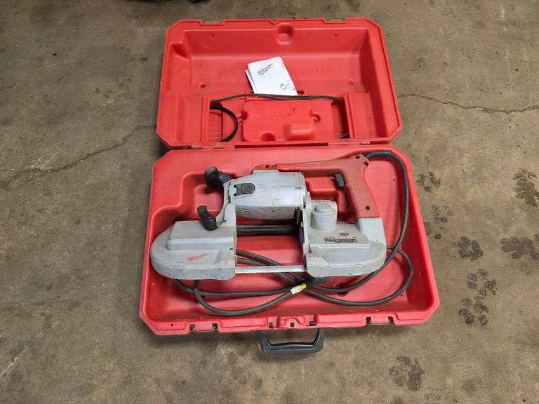 Milwaukee Heavy Duty Hand Held Band Saw with Case and Book, 2 Extra Blades in Case, SN: 678J40707028