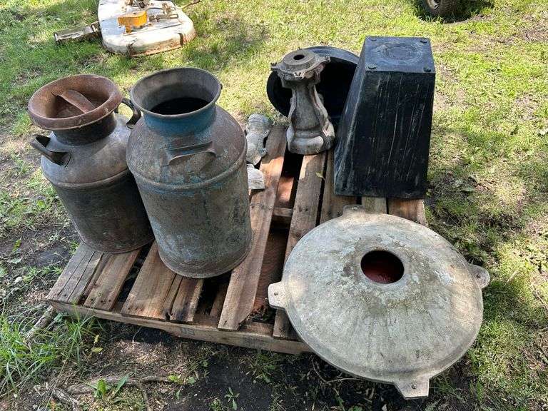 2 Cream Cans and Bird Bath Cement Molds, Buying All for One Money
