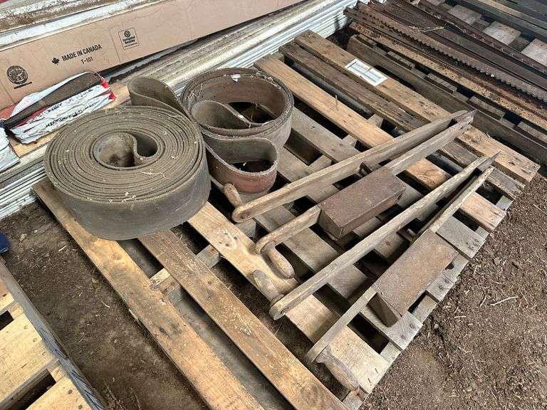 (2) Hand Potato Planters, Misc Belting, Buying All for One Money