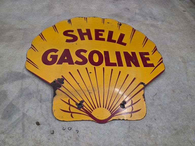 Shell Gasoline Double Sided Porcelain Sign, Approx 24” x 24”