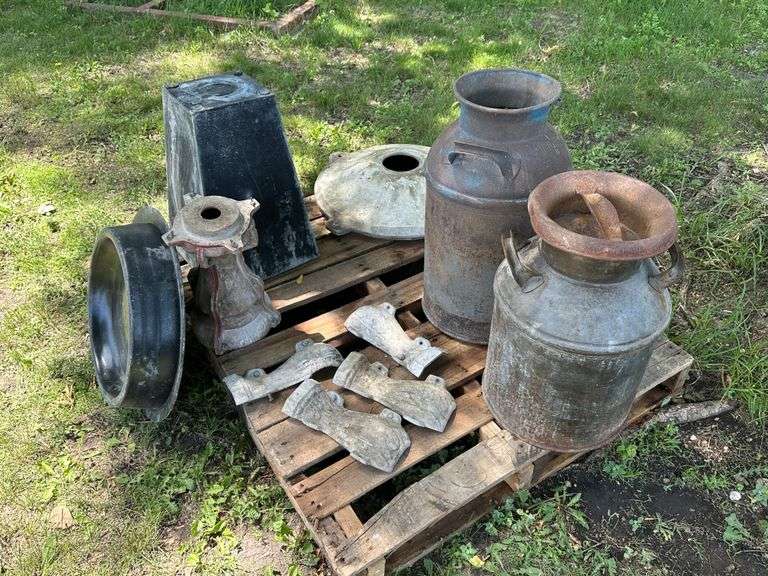 2 Cream Cans and Bird Bath Cement Molds, Buying All for One Money