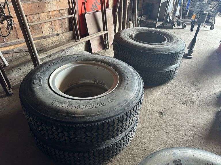 (4) 10:00 x 20 Yokohama Tires on Dayton Rims – 1, Buying All for One Money