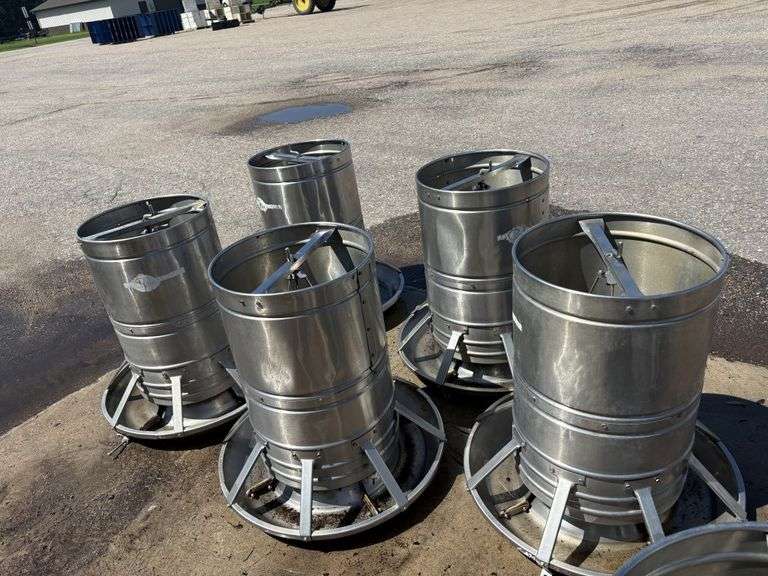 (5) PAX Round Stainless Steel Pig Feeders, 37” Tall