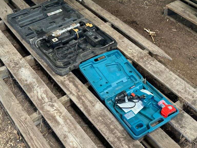 John Deere Grease Gun (Might Need Battery or Charger), Makita Drill and Charger, Battery is Good