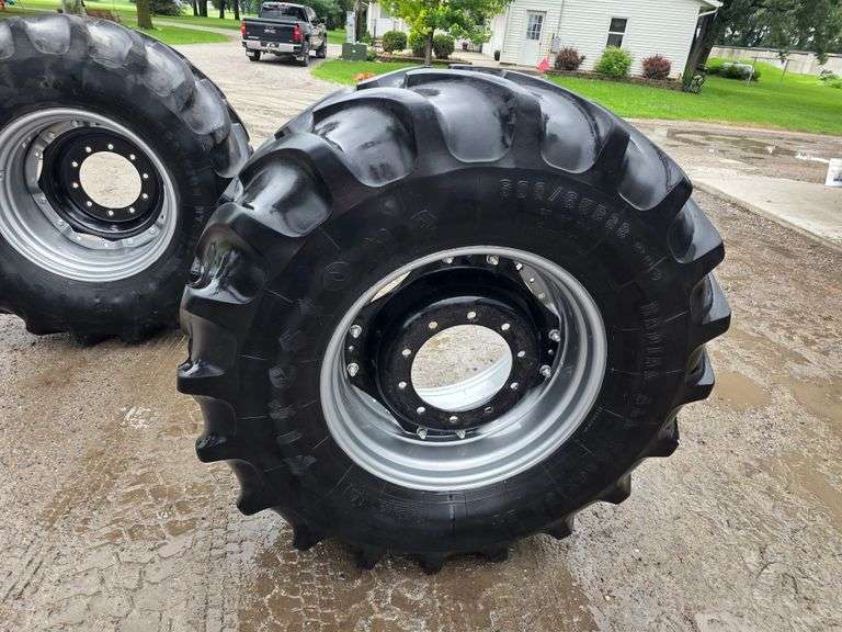 (2) 600/65R28 Firestone Radial All Traction Tires on 10 Bolt Rims, off ...