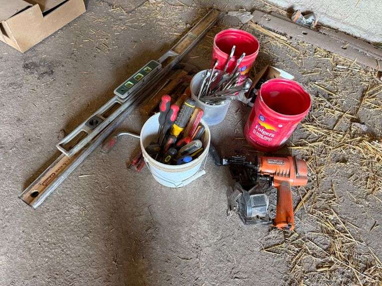 Levels, Screw Drivers, Wrenches, Nail Gun, Nails, Hammers