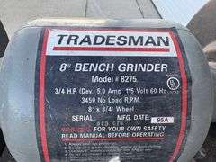Tradesman 8275 8” Bench Grinder, 3/4 HP, on Steel Stand, was used to grind carbides for skis