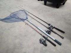 3 Fishing Rod/Reels and Fishing Net
