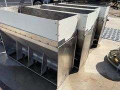 (4) Double Sided Stainless Steel Wet/Dry Pig Feeders, 57” Long