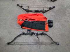 2 Compound Bows, Range Finder, 2 Med/Small Blaze Orange Jackets, 2 Hats and 1 Reversible Vest
