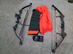 2 Compound Bows, Range Finder, 2 Med/Small Blaze Orange Jackets, 2 Hats and 1 Reversible Vest