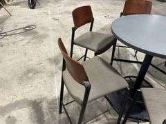 Mancave High Top Table, 36” Dia, 42” Tall, Metal Base, with (6) Chairs