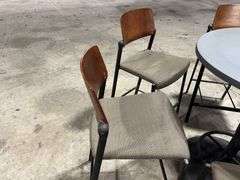 Mancave High Top Table, 36” Dia, 42” Tall, Metal Base, with (6) Chairs