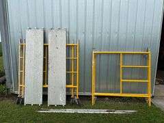 Scaffolding with Crossbars and 2 Aluminum Platforms and 4 Dolly Wheels