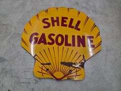 Shell Gasoline Double Sided Porcelain Sign, Approx 24” x 24”