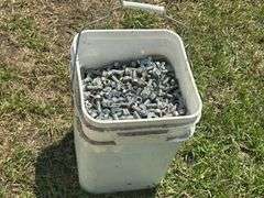 Pail of Nuts, Bolts, and Washers, Various Lengths, Where Left Over Form a Grain Bin, 3/8 and 5/16