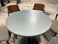 Mancave High Top Table, 36” Dia, 42” Tall, Metal Base, with (6) Chairs