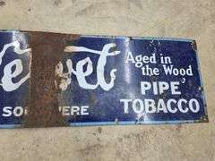 Velvet Pipe Tobacco Single Sided Porcelain Sign, Approx 39” x 12”