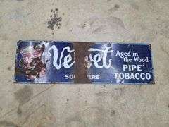 Velvet Pipe Tobacco Single Sided Porcelain Sign, Approx 39” x 12”