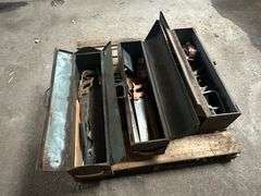 3 Metal Toolboxes, 8 x 32 x 8 with Misc Carpentry Tools, Buying All for One Money