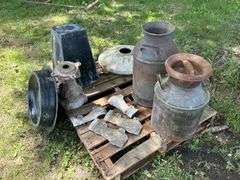 2 Cream Cans and Bird Bath Cement Molds, Buying All for One Money